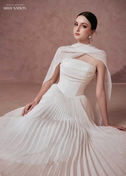 Sissy White Amelia Corset Pleated Maxi Dress