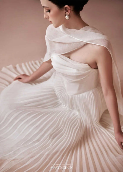 Sissy White Amelia Corset Pleated Maxi Dress