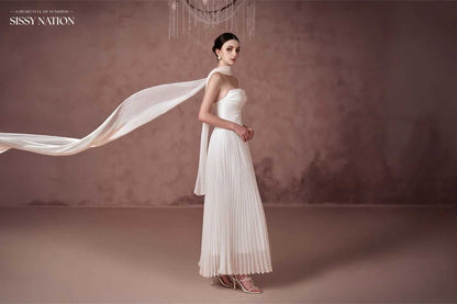 Sissy White Amelia Corset Pleated Maxi Dress