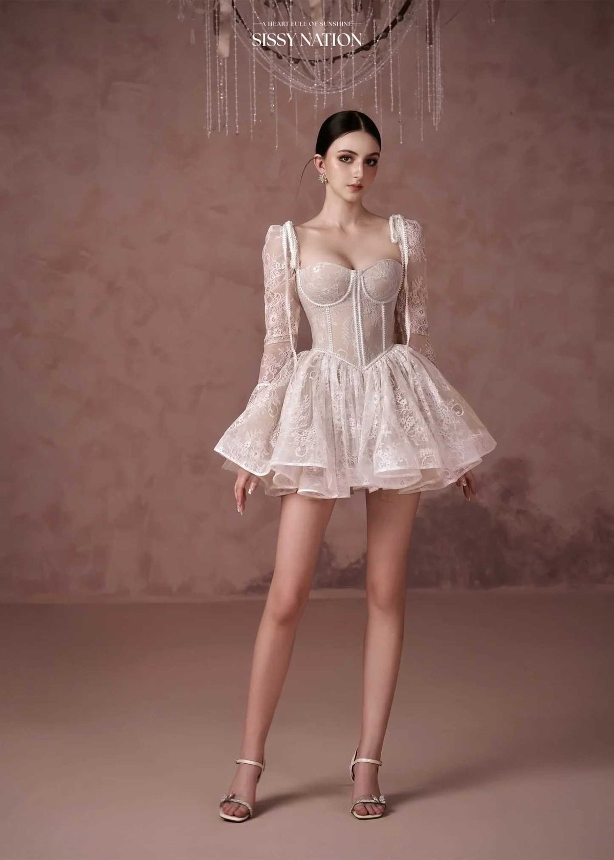 Sissy Nude Lace Clover Corset Mini Dress