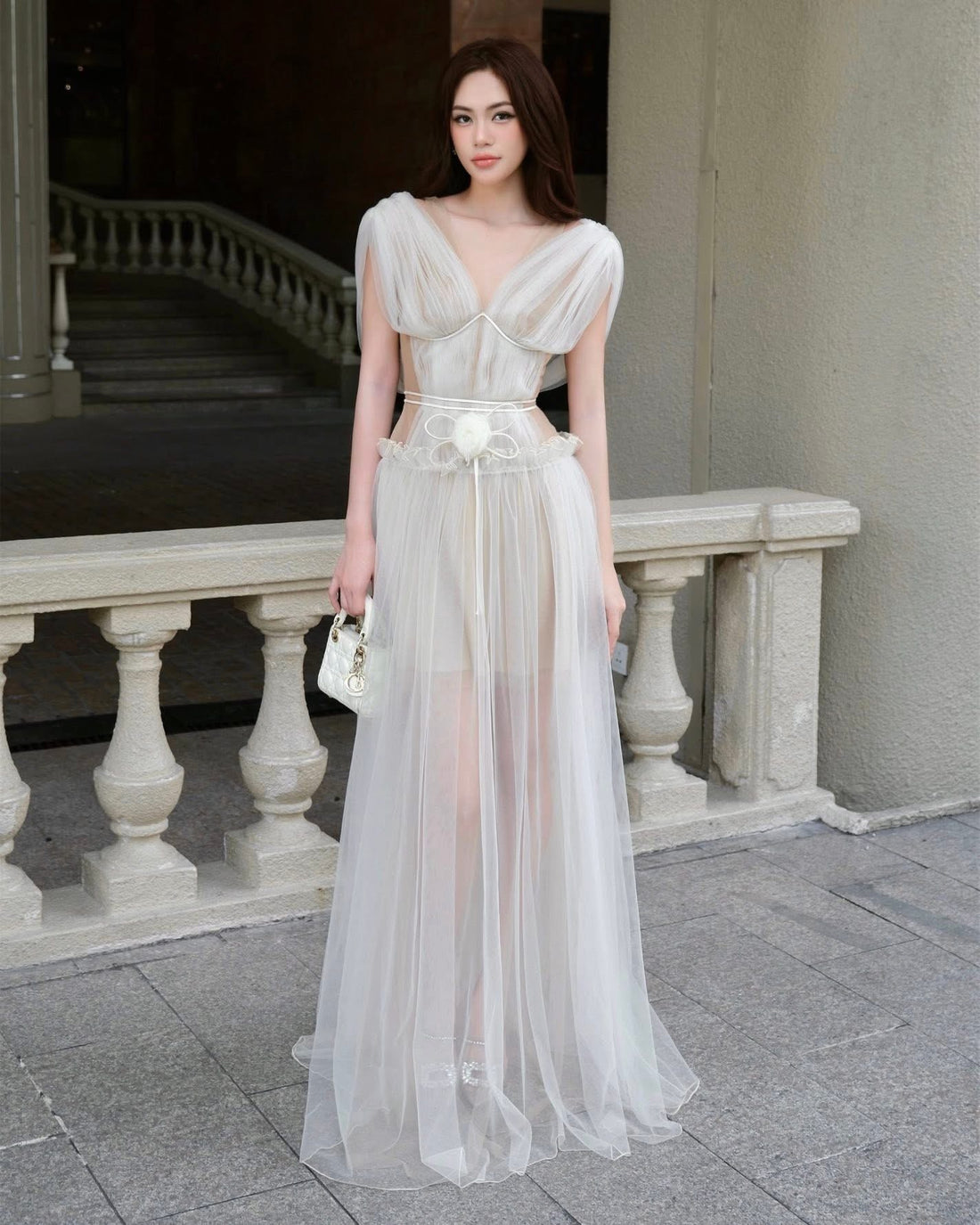 XY Bymyxy Cream bow dress