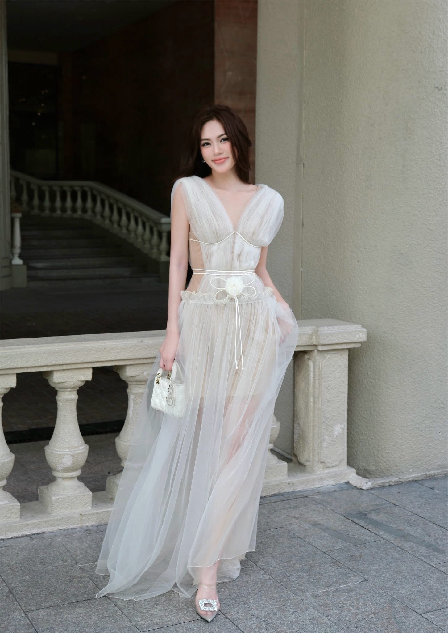 XY Bymyxy Cream bow dress