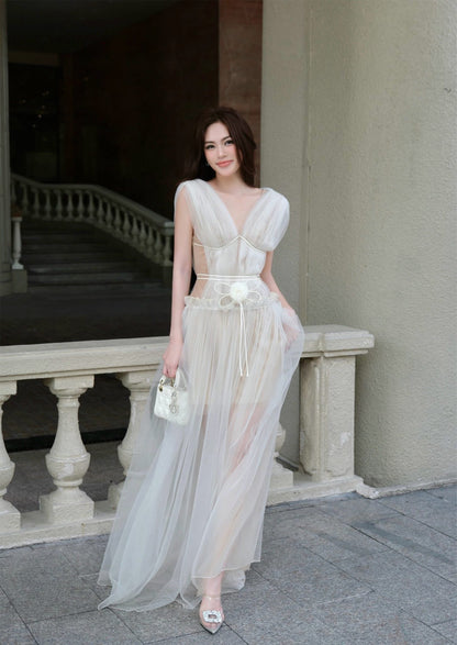 XY Bymyxy Cream bow dress