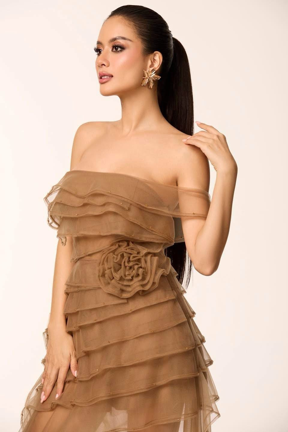 XY Bymyxy Brown shoulder midi dress