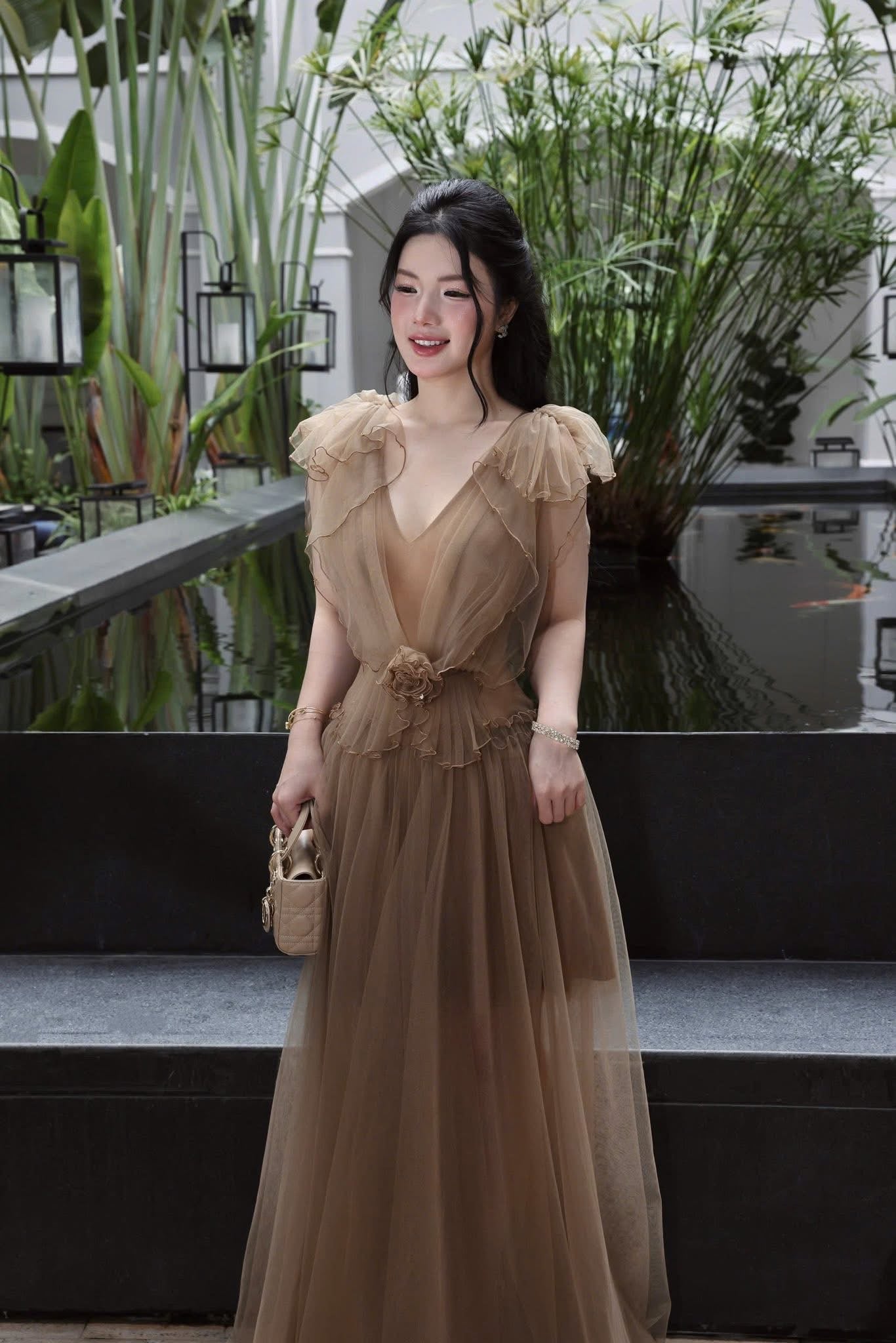 XY Bymyxy Brown V dress