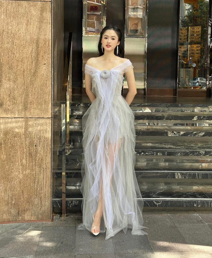 XY Bymyxy Grey white rose bling dress
