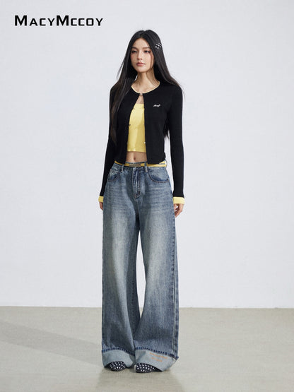 MacyMccoy MMC2026032 Flanged Embroidered Cowboy Wide Leg Pants
