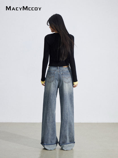 MacyMccoy MMC2026032 Flanged Embroidered Cowboy Wide Leg Pants
