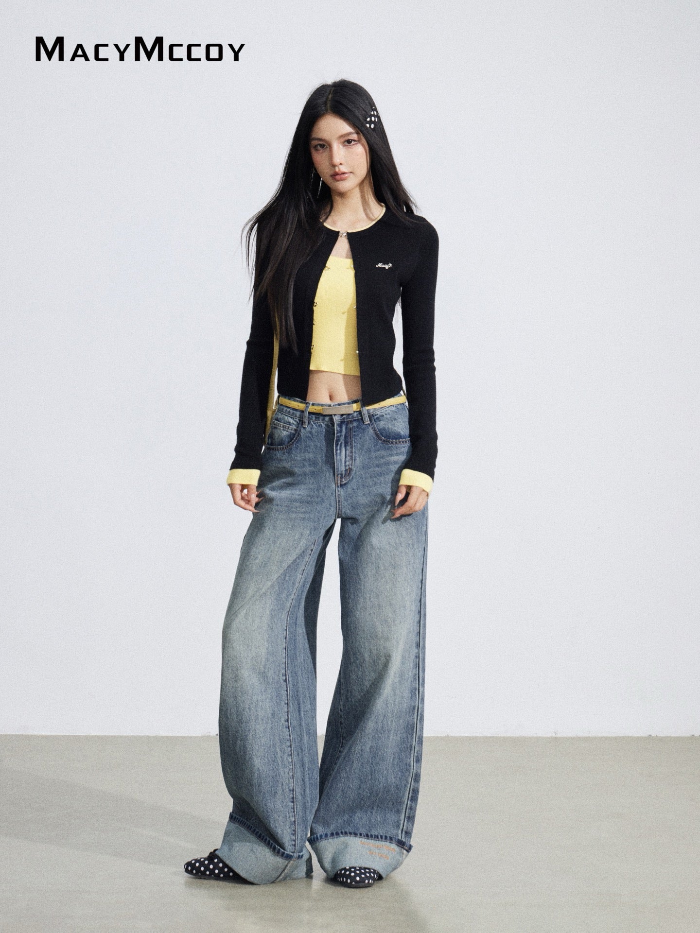MacyMccoy MMC2026032 Flanged Embroidered Cowboy Wide Leg Pants