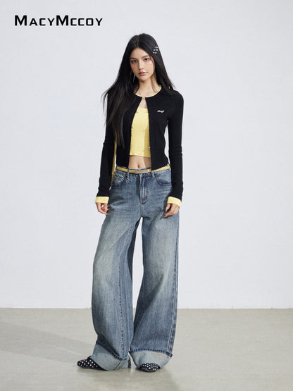 MacyMccoy MMC2026032 Flanged Embroidered Cowboy Wide Leg Pants