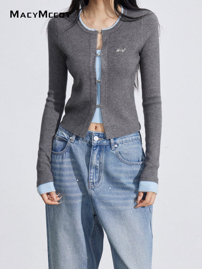 MacyMccoy MMC2026030 Fake two piece contrasting knitted tops