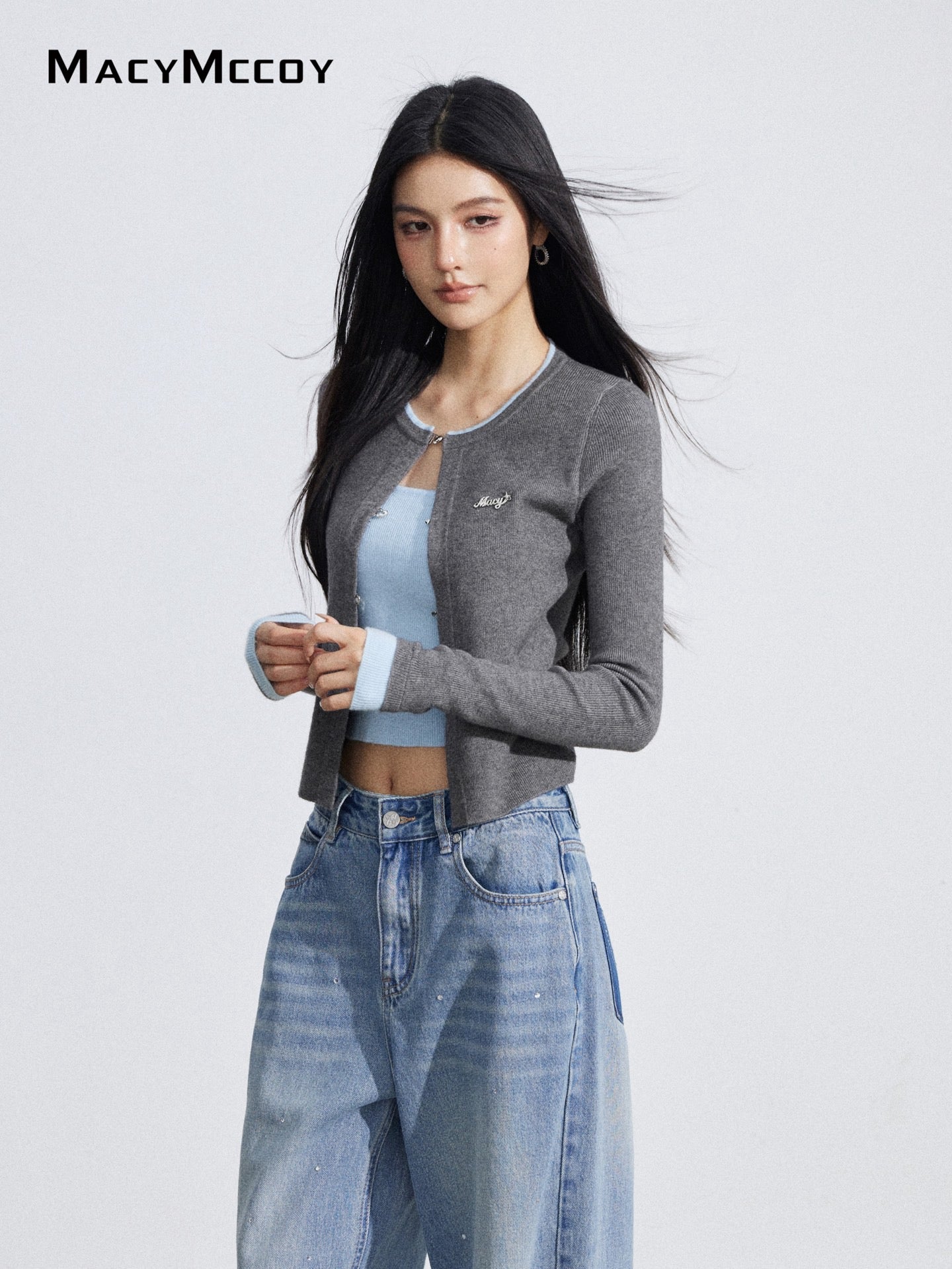MacyMccoy MMC2026030 Fake two piece contrasting knitted tops