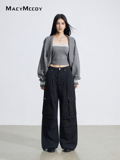 MacyMccoy MMC2026031 Wrinkled workwear wide leg pants
