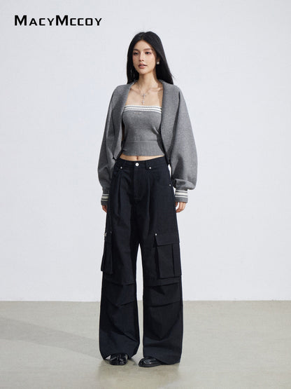 MacyMccoy MMC2026031 Wrinkled workwear wide leg pants