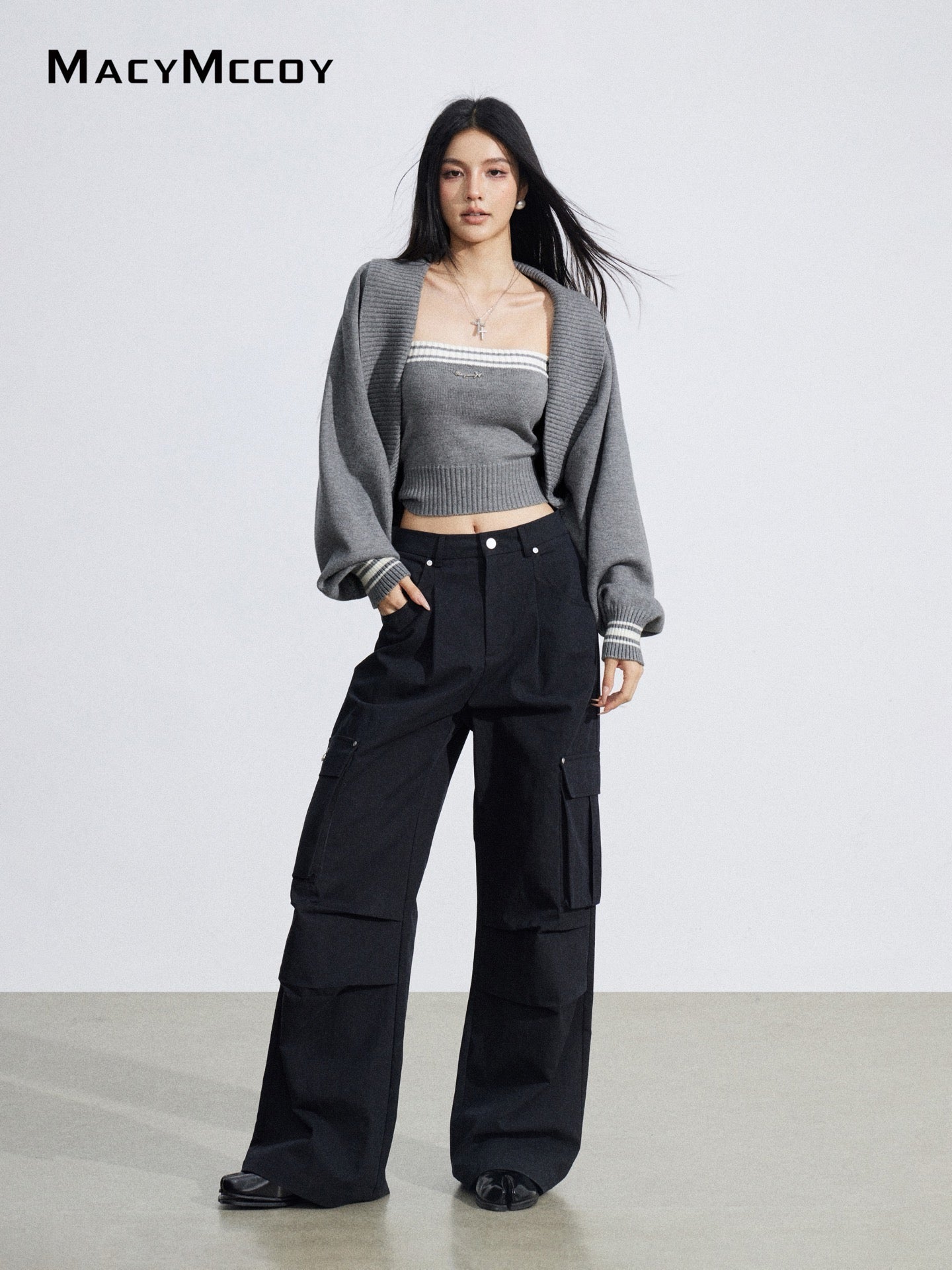 MacyMccoy MMC2026031 Wrinkled workwear wide leg pants