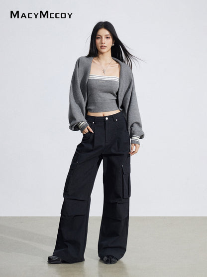 MacyMccoy MMC2026031 Wrinkled workwear wide leg pants