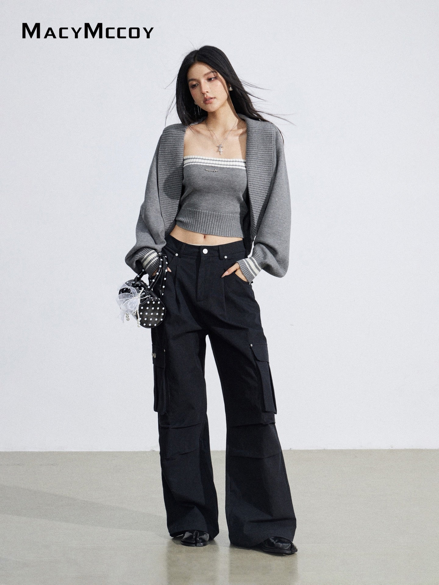 MacyMccoy MMC2026031 Wrinkled workwear wide leg pants