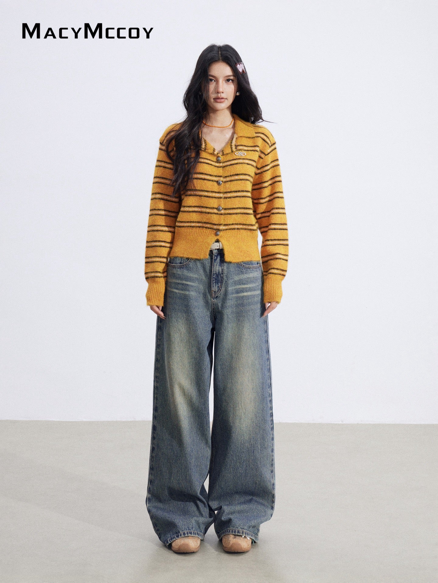 MacyMccoy MMC2026028 Polo collar contrasting striped sweater
