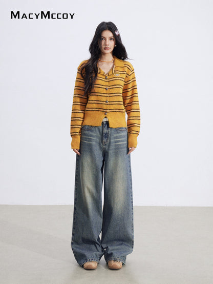 MacyMccoy MMC2026028 Polo collar contrasting striped sweater