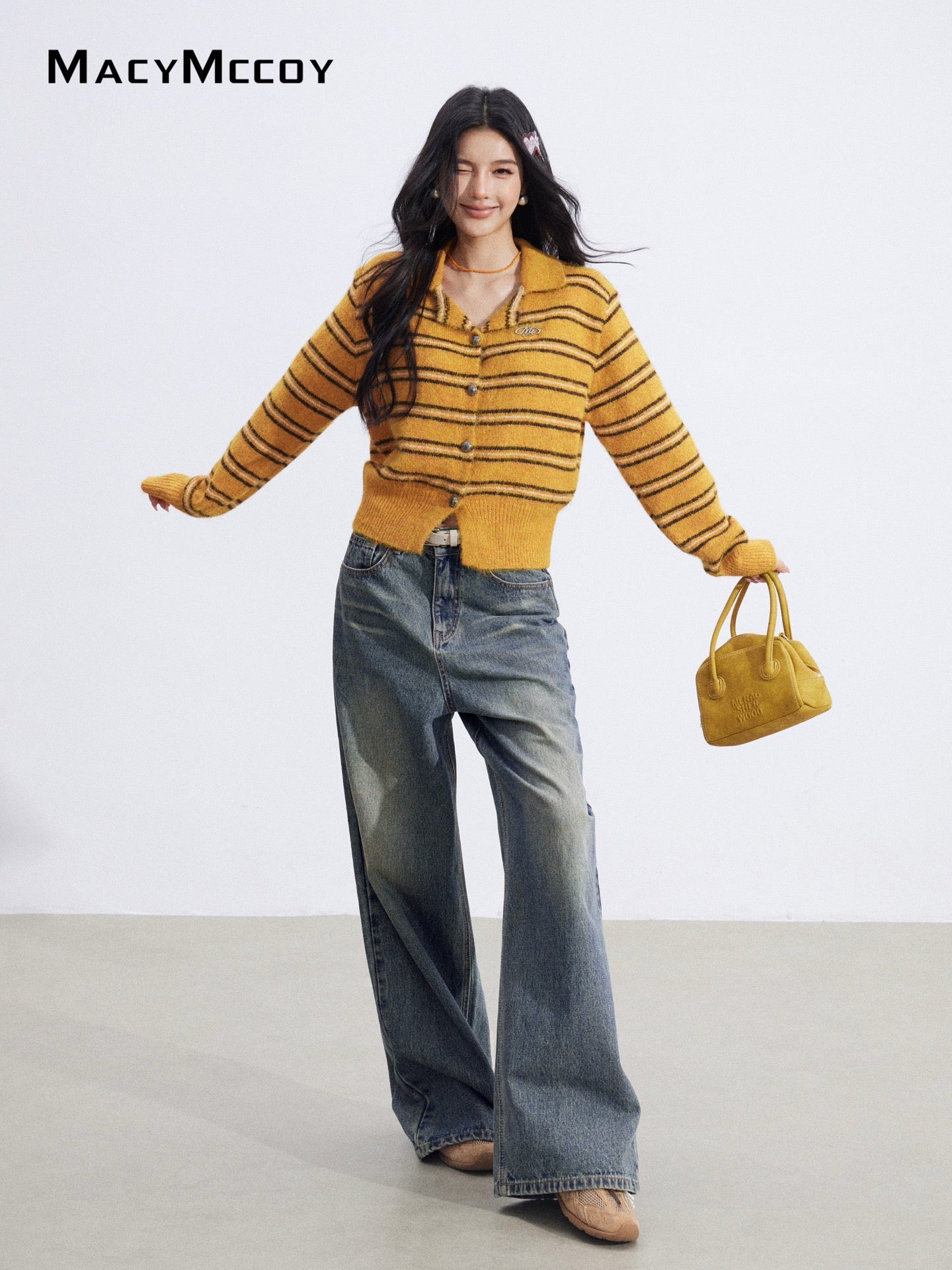 MacyMccoy MMC2026028 Polo collar contrasting striped sweater