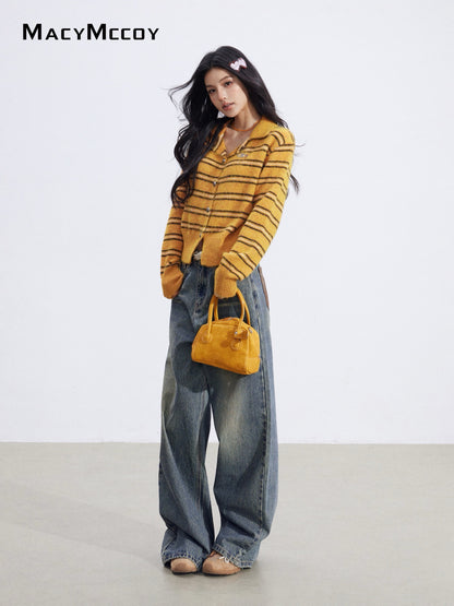 MacyMccoy MMC2026028 Polo collar contrasting striped sweater