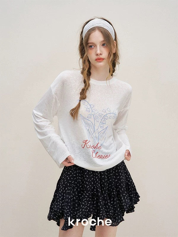Kroche Hand drawn flower long sleeved blouse