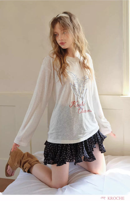 Kroche Hand drawn flower long sleeved blouse