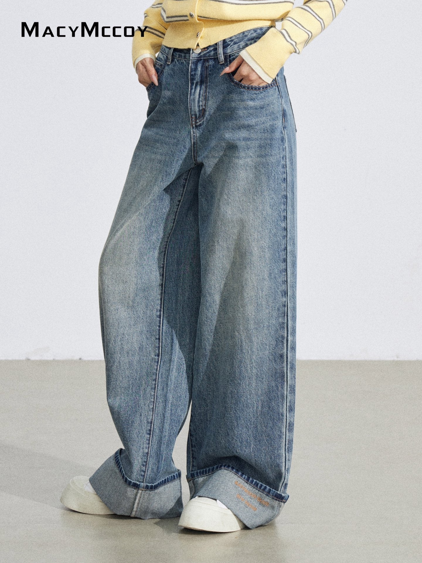 MacyMccoy MMC2026032 Flanged Embroidered Cowboy Wide Leg Pants