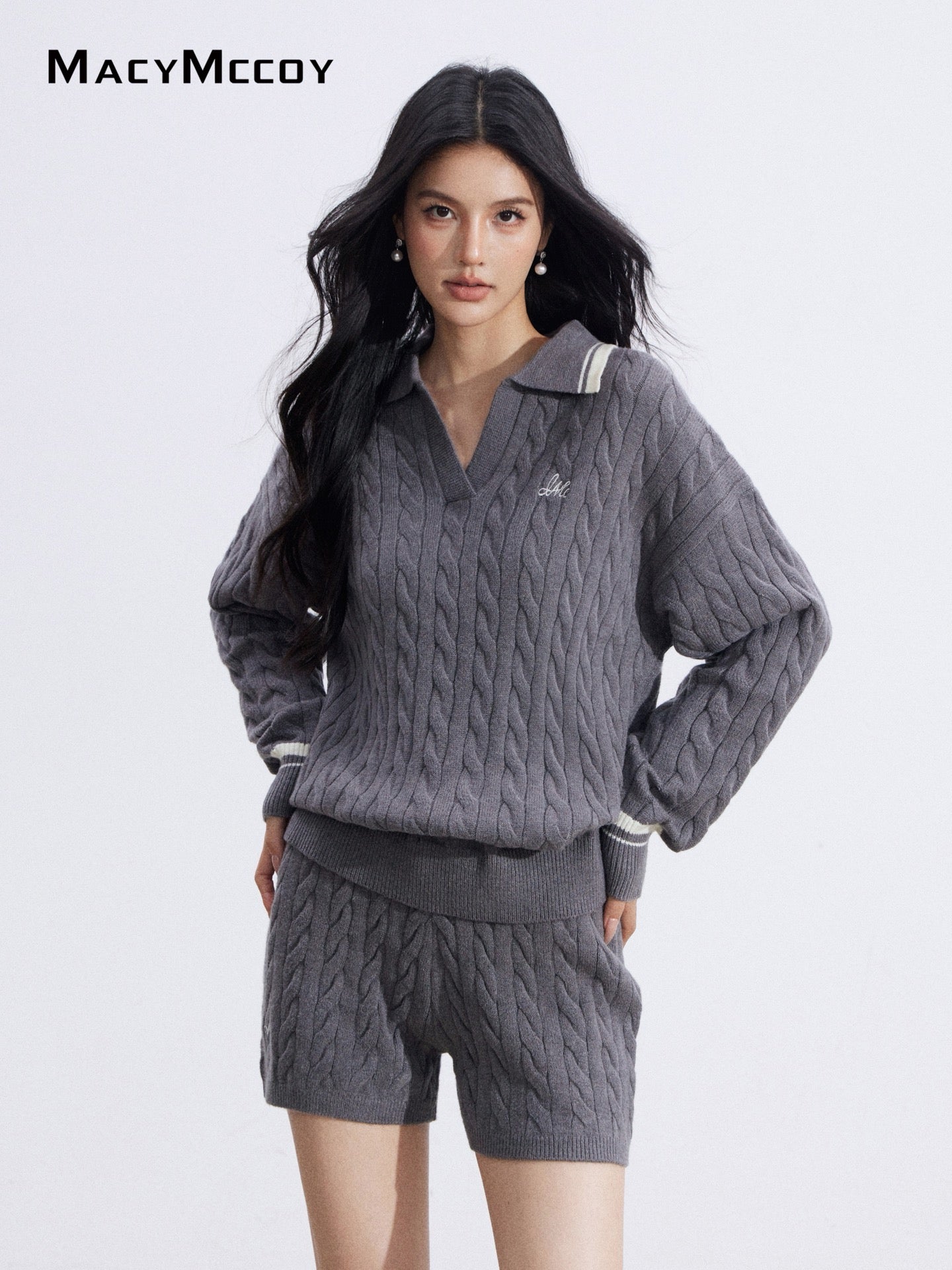MacyMccoy MMC2026034 Color blocking knitted shorts set