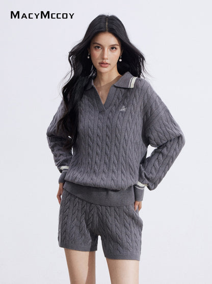 MacyMccoy MMC2026034 Color blocking knitted shorts set