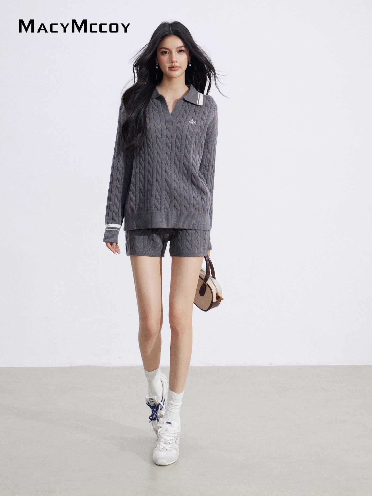 MacyMccoy MMC2026034 Color blocking knitted shorts set