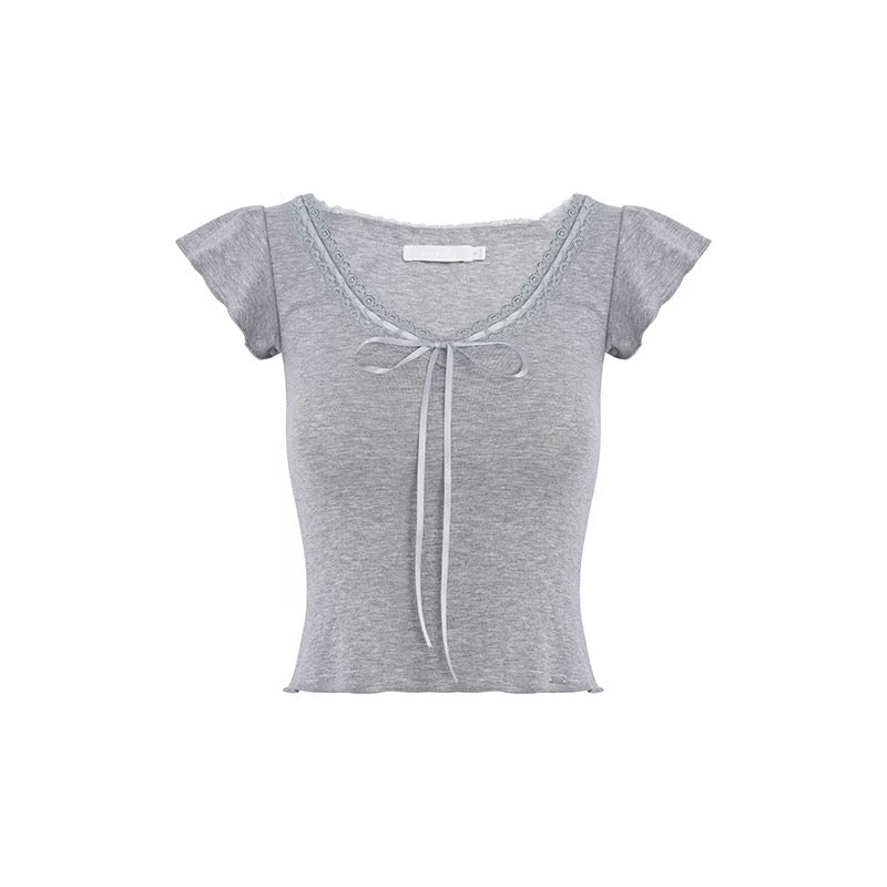Kroche Bow tie lace patchwork T-shirt