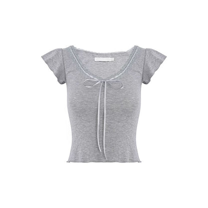 Kroche Bow tie lace patchwork T-shirt