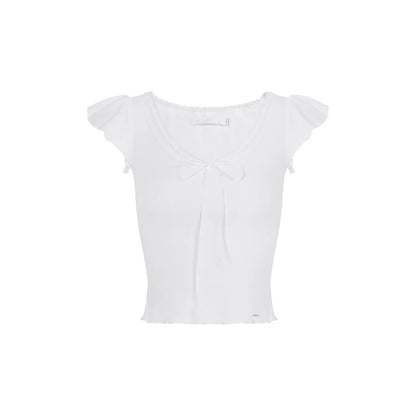 Kroche Bow tie lace patchwork T-shirt