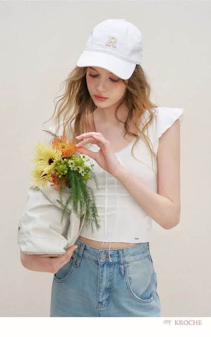 Kroche Bow tie lace patchwork T-shirt