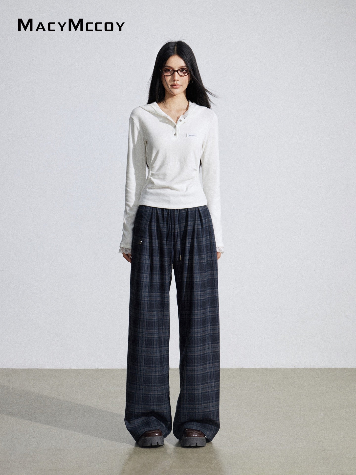 MacyMccoy MMC2026039 Grid splicing hanging wide leg pants