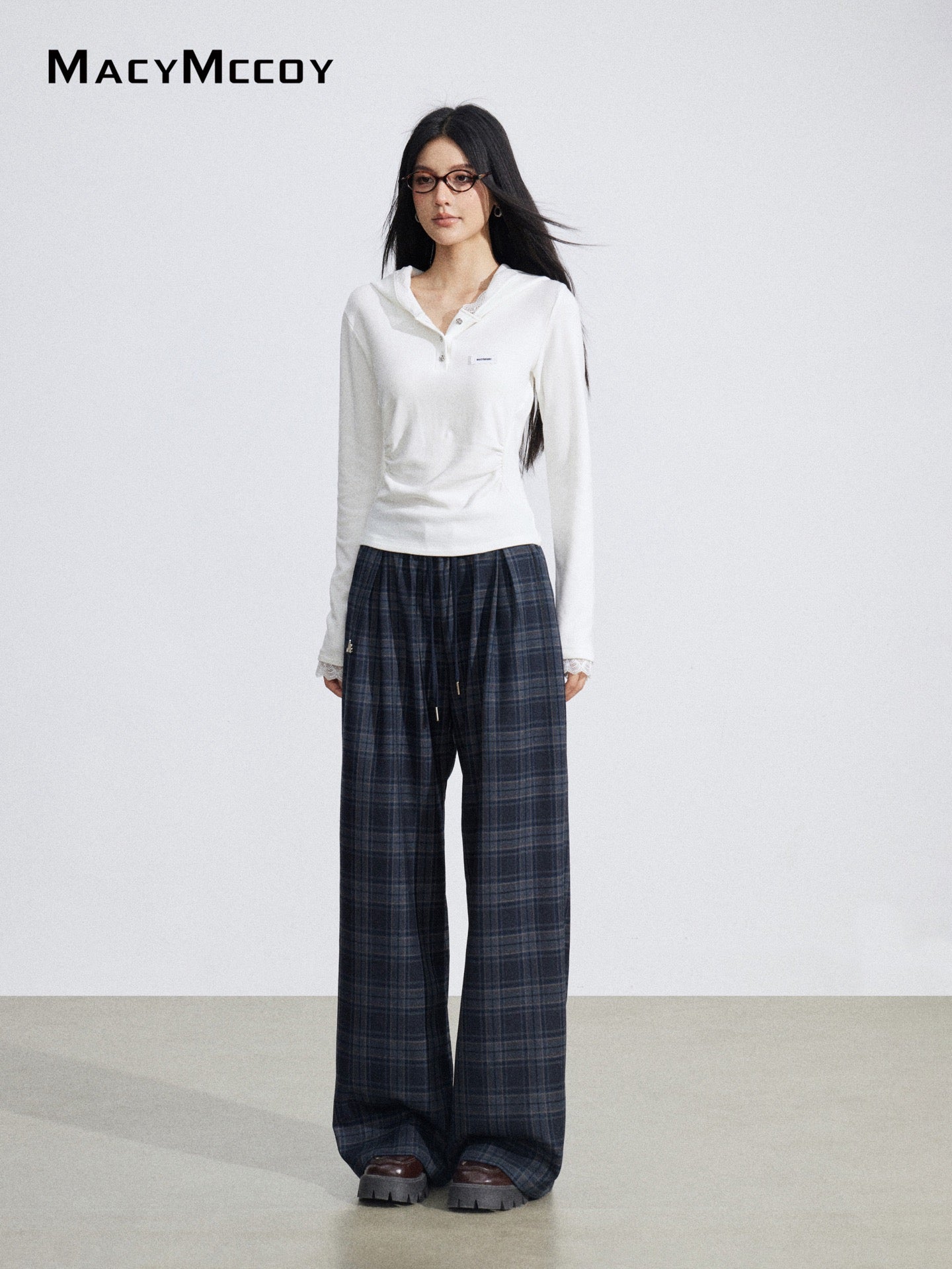 MacyMccoy MMC2026039 Grid splicing hanging wide leg pants