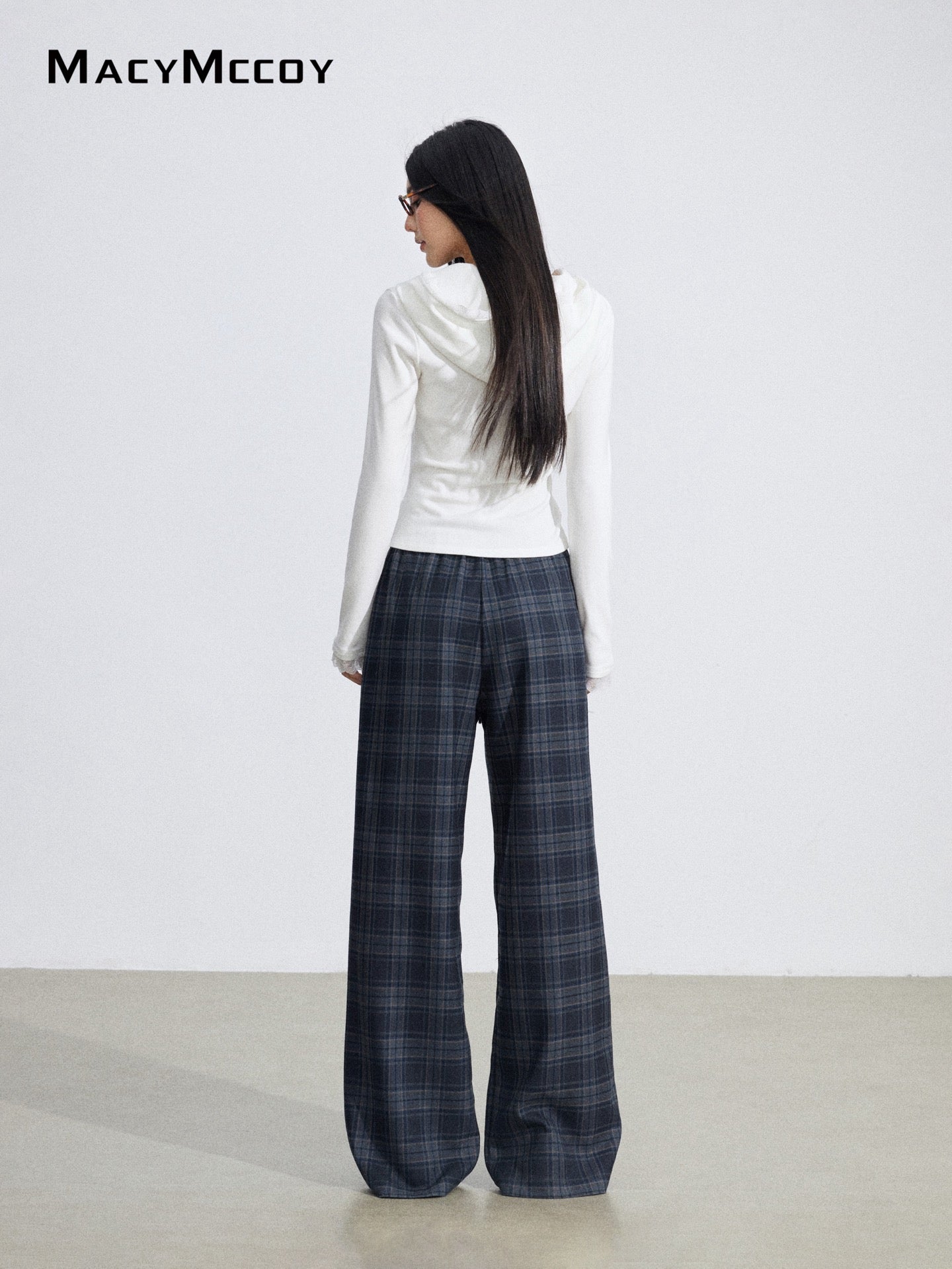 MacyMccoy MMC2026039 Grid splicing hanging wide leg pants