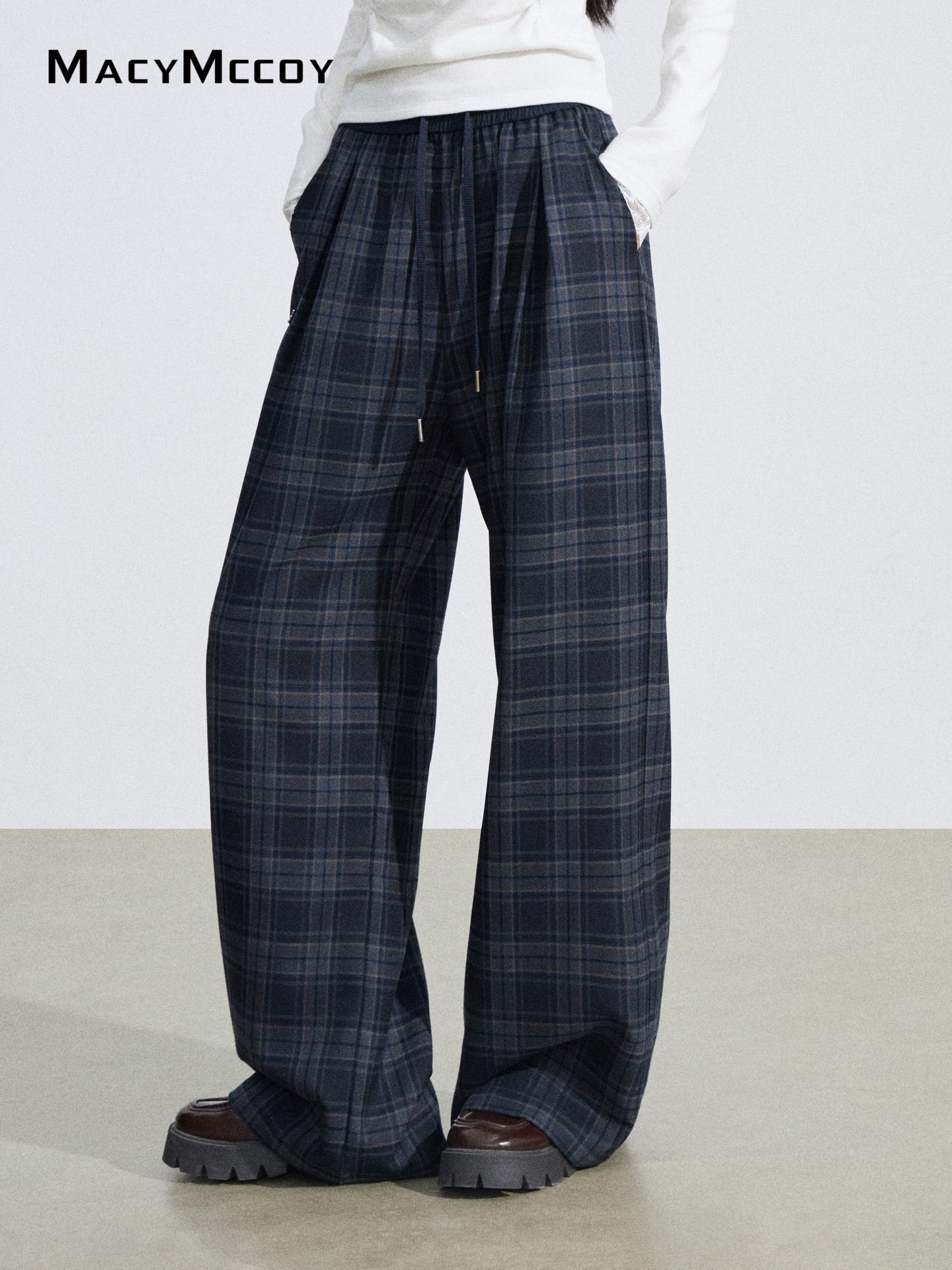 MacyMccoy MMC2026039 Grid splicing hanging wide leg pants