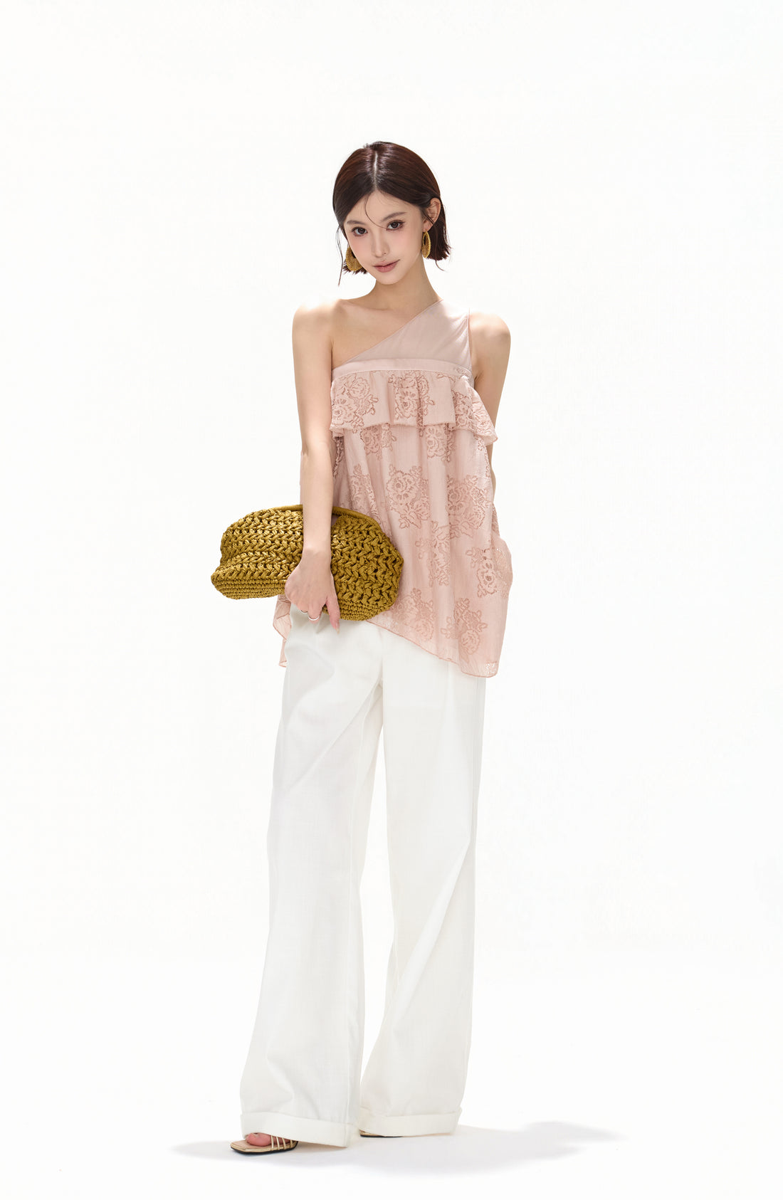 CYNR CY260412SAI Mesh rose lace irregular sleeveless top