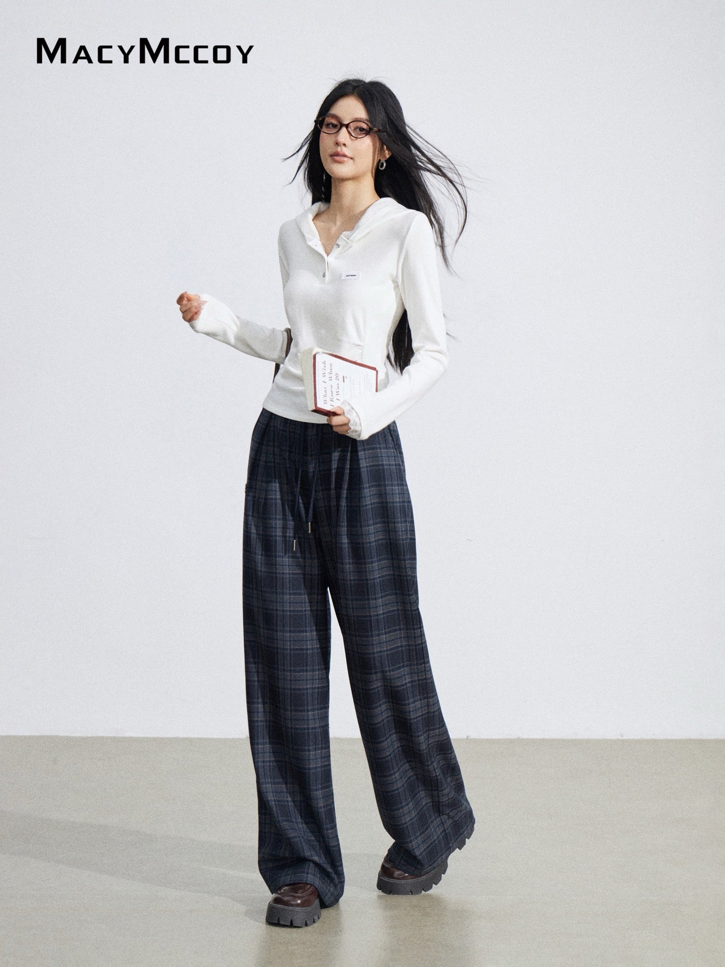 MacyMccoy MMC2026039 Grid splicing hanging wide leg pants