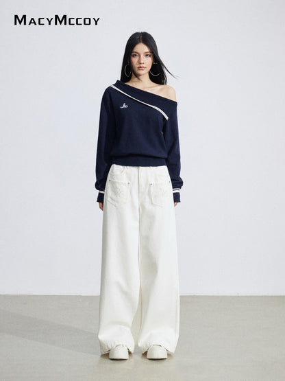 MacyMccoy MMC2026036 Irregular slanted shoulder knitted top