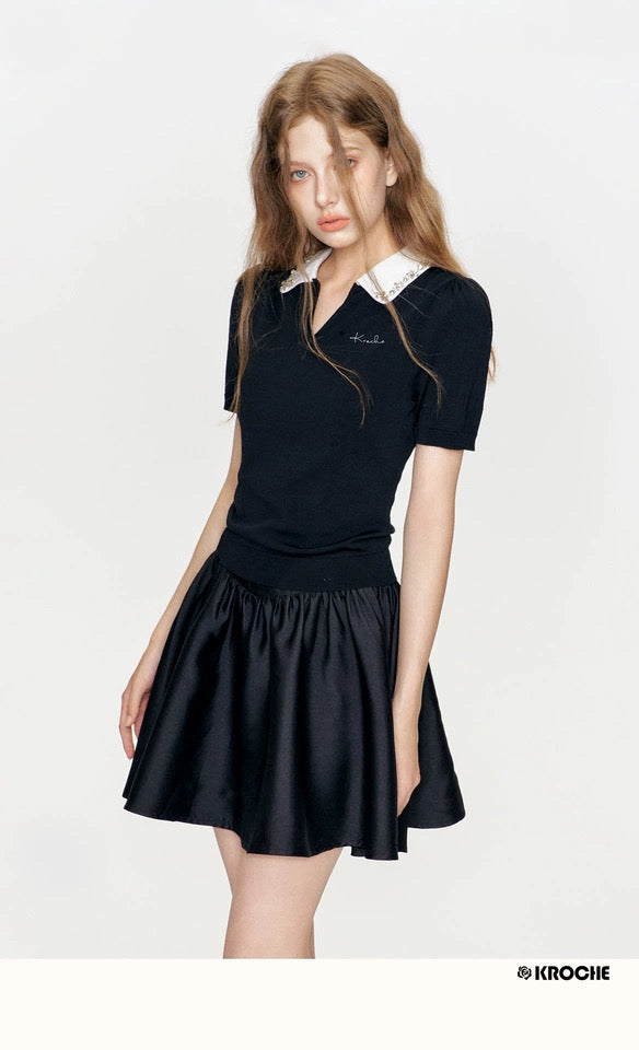 Kroche Handmade beaded slim fit knitted top