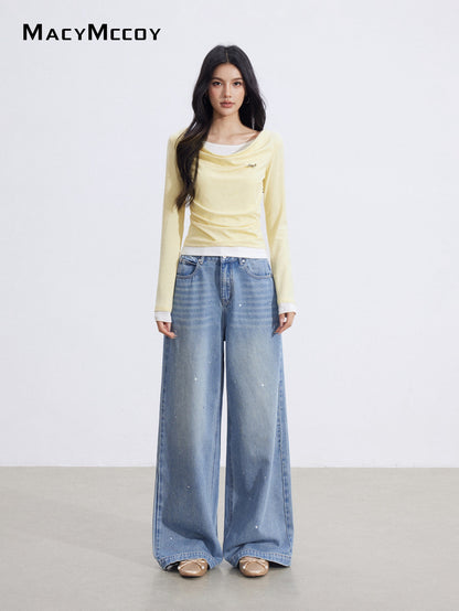 MacyMccoy MMC2026038 Fake two piece pleated tops