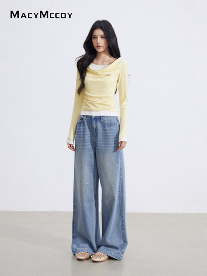 MacyMccoy MMC2026038 Fake two piece pleated tops