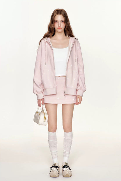Kroche KB4435 Rose printed hooded loose sweatshirt jacket+ skirt