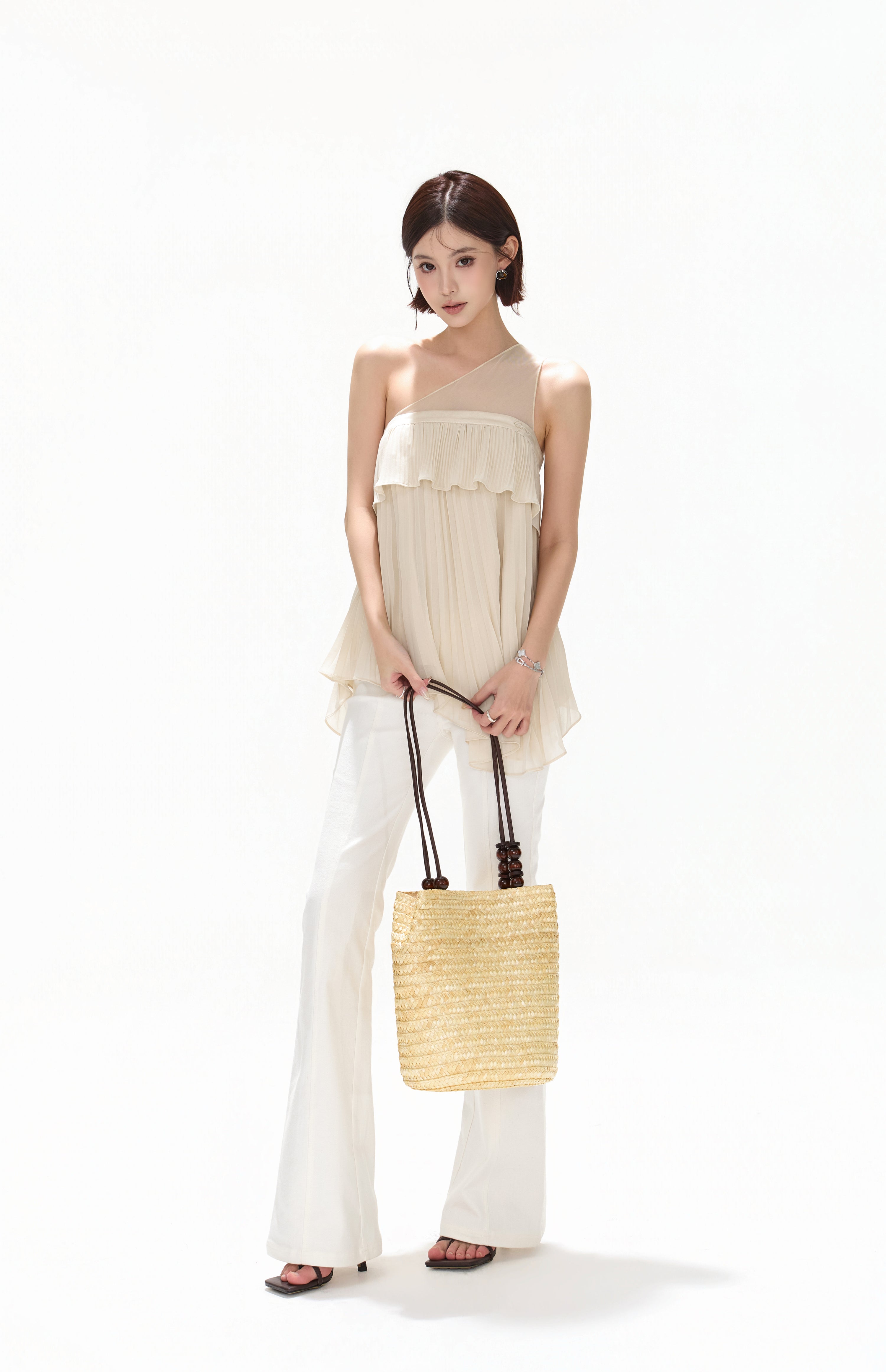CYNR CY260415SAW Off shoulder patchwork irregular chiffon top