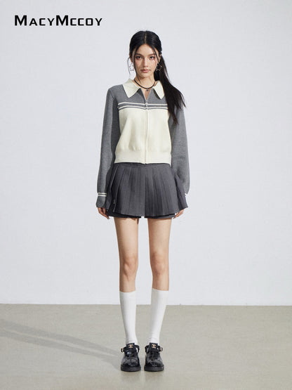 MacyMccoy MMC2026035 Polo collar contrasting knit cardigan