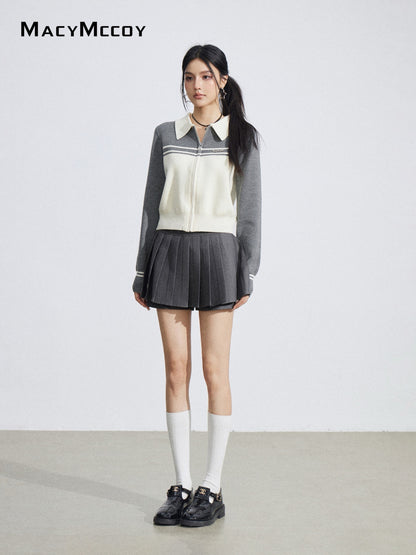 MacyMccoy MMC2026035 Polo collar contrasting knit cardigan