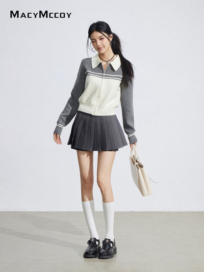 MacyMccoy MMC2026035 Polo collar contrasting knit cardigan